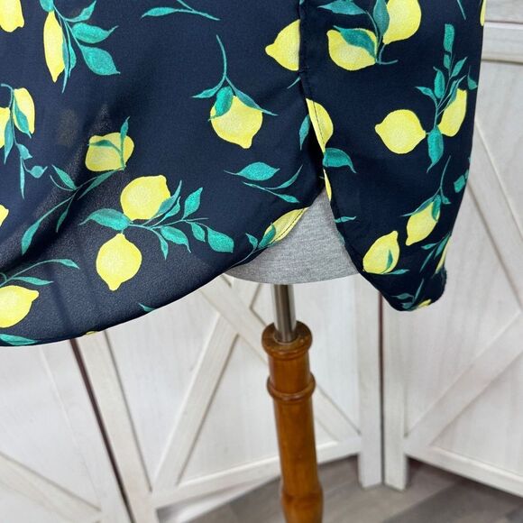 Banana Republic Lemons Print Short Sleeve Chiffon Popover Blouse Shirt Blue XS - Picture 6 of 12